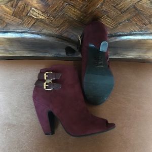 Burgandy open toe ankle boots